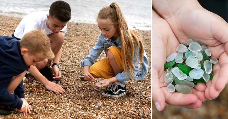 children collecting seaglass on the Durham Heritage Coast